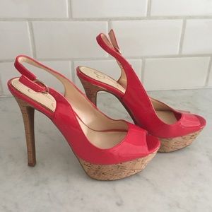 Candy Red Patent Leather peep toe heels size 6